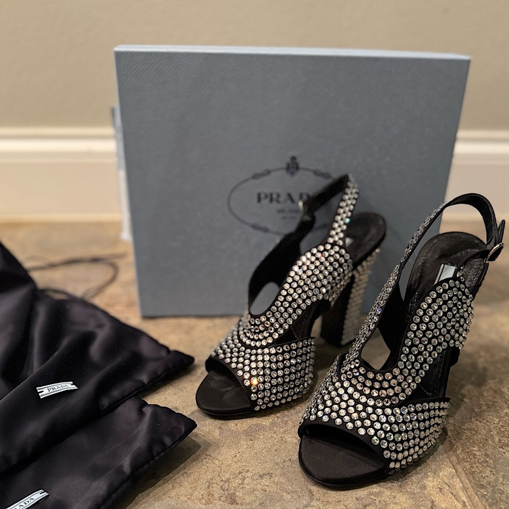 Prada crystal sling back sandals heels